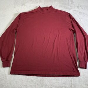 Vintage Cross Creek Shirt Mens XL Maroon Mock Neck Long Sleeve 100% Cotton 90s‎